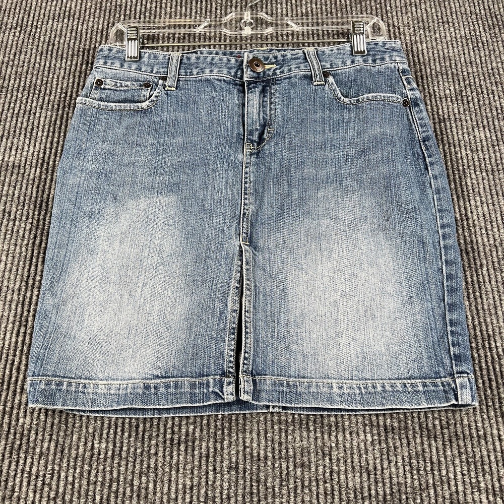 American Eagle Skirt Womens 6 Blue Denim Front Cut Casual Preppy Style